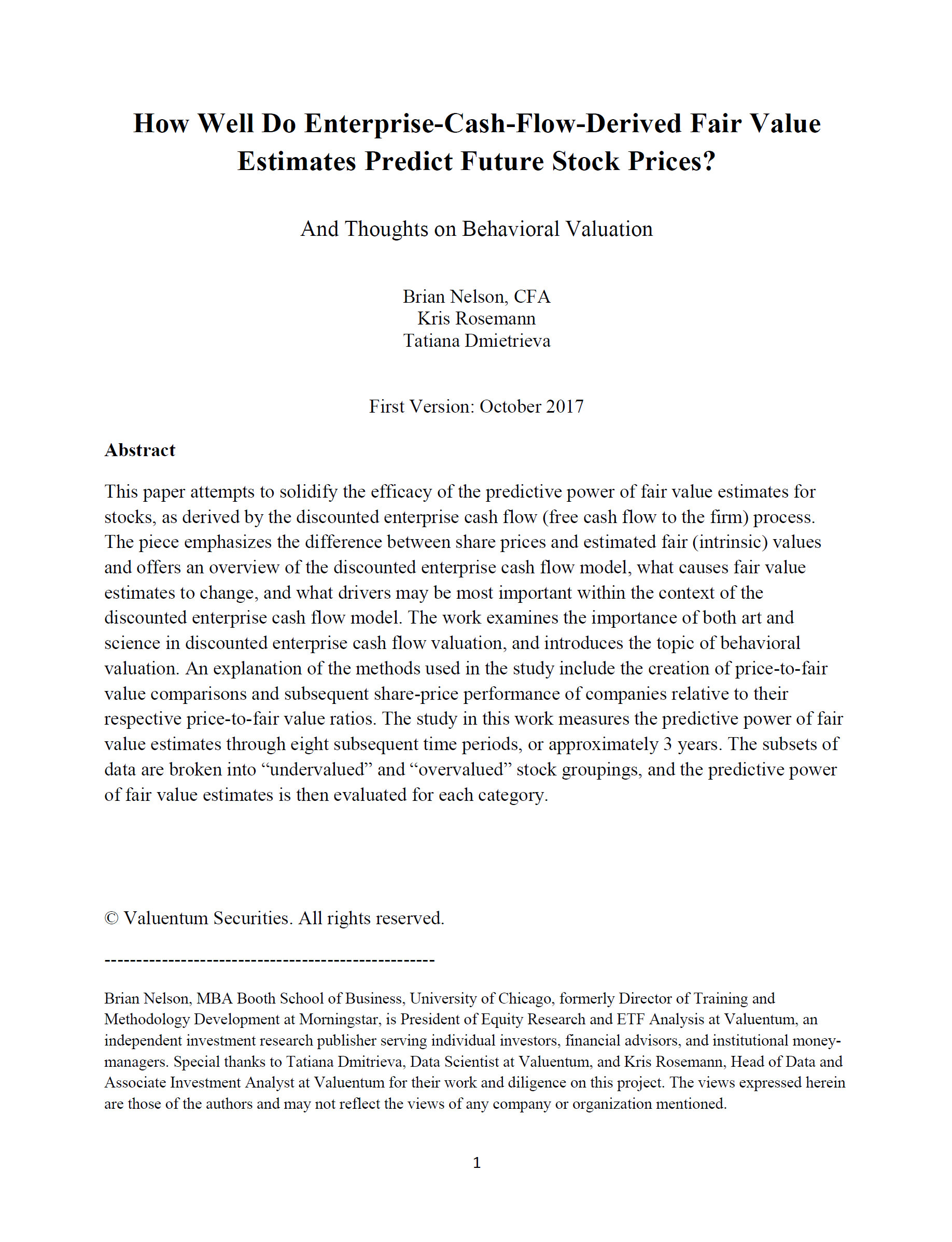 How Well Do Enterprise-Cash-Flow-Derived Fair Value Estimates Predict  Future Stock Prices? — And Thoughts on Behavioral Valuation – Valuentum